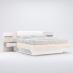 Ágyneműtartós ágykeret két éjjeliszekrénnyel fehér és tölgy színben AS105