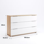 Tölgy és fehér színű három fiókos komód AS63