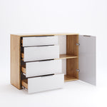 Tölgy és fehér színű négy fiókos, egy ajtós komód AS64