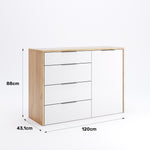 Tölgy és fehér színű négy fiókos, egy ajtós komód AS64