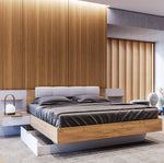 Ágyneműtartós ágykeret két éjjeliszekrénnyel fehér és tölgy színben AS105