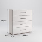 Négy fiókos magas fényű fehér komód FM64