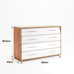 Négy fiókos tölgy és fehér színű komód NK64