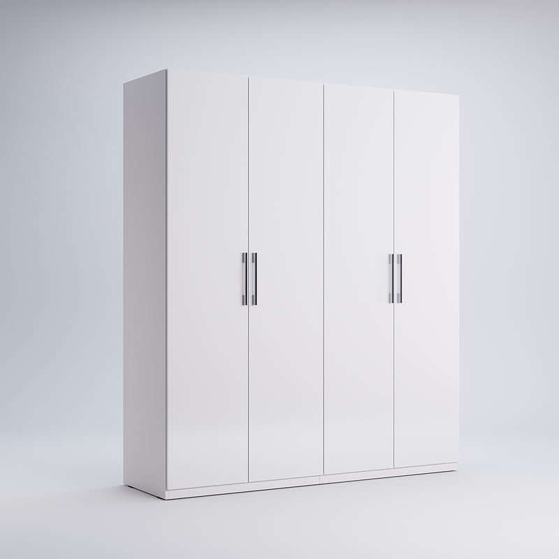 Négy ajtós sarokpántos gardróbszekrény fényes fehér ajtókkal FM14